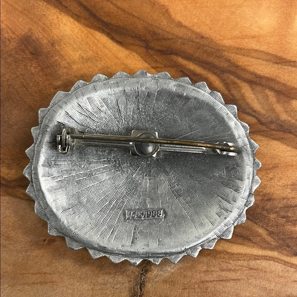 Vintage JJ Jonette Tribal Design Pewter Brooch Pin